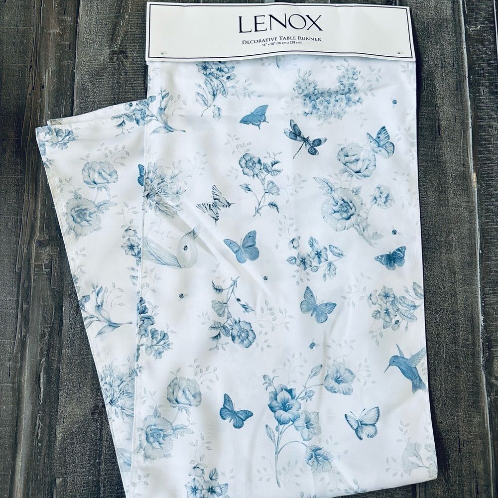 Lenox Butterfly Dragonfly Floral Blue Spring Easter Table Runner